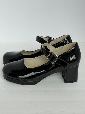 Classic Black Patent Platform Mary Jane Block Heel Pumps NEW - Sz 7.5